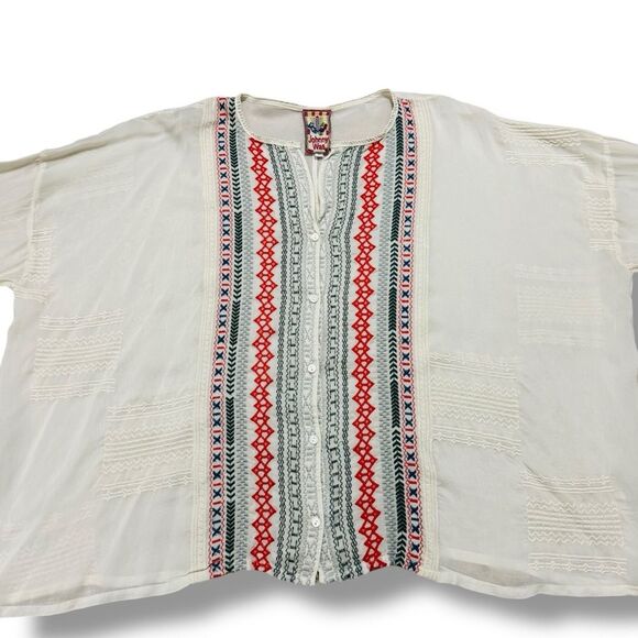 Johnny Was Button Down Blouse Size Large Women’s Boho Embroidered Top - Picture 5 of 13